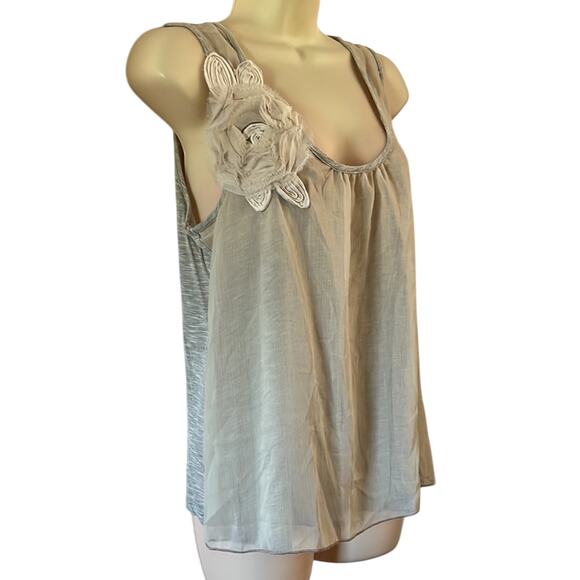 SushiFlower L Cream & Gray Chiffon/ Knit Sleeveless Blouse Embellished Y2K - Picture 2 of 9